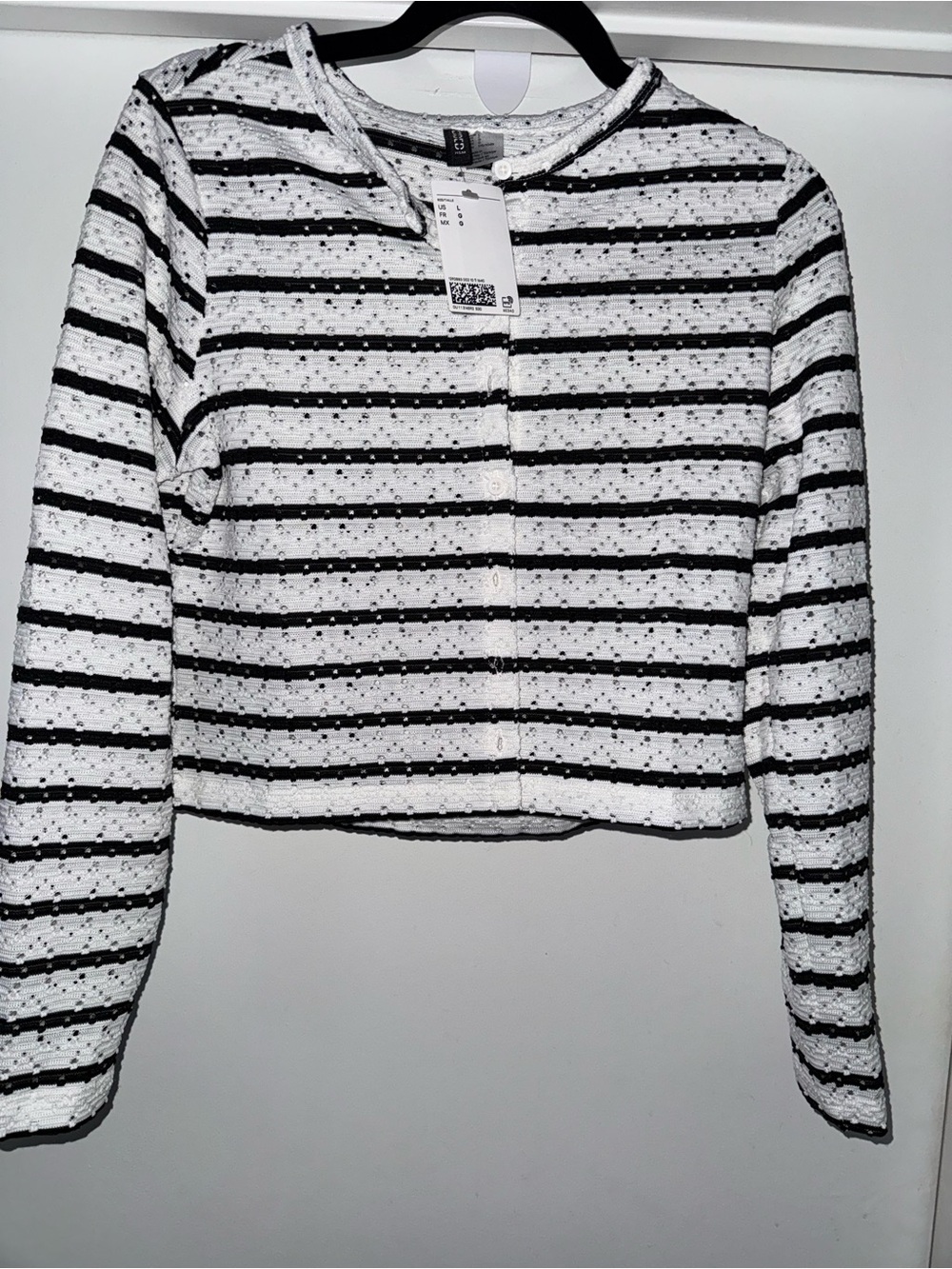 H&M Black & White Striped Cropped Cardigan